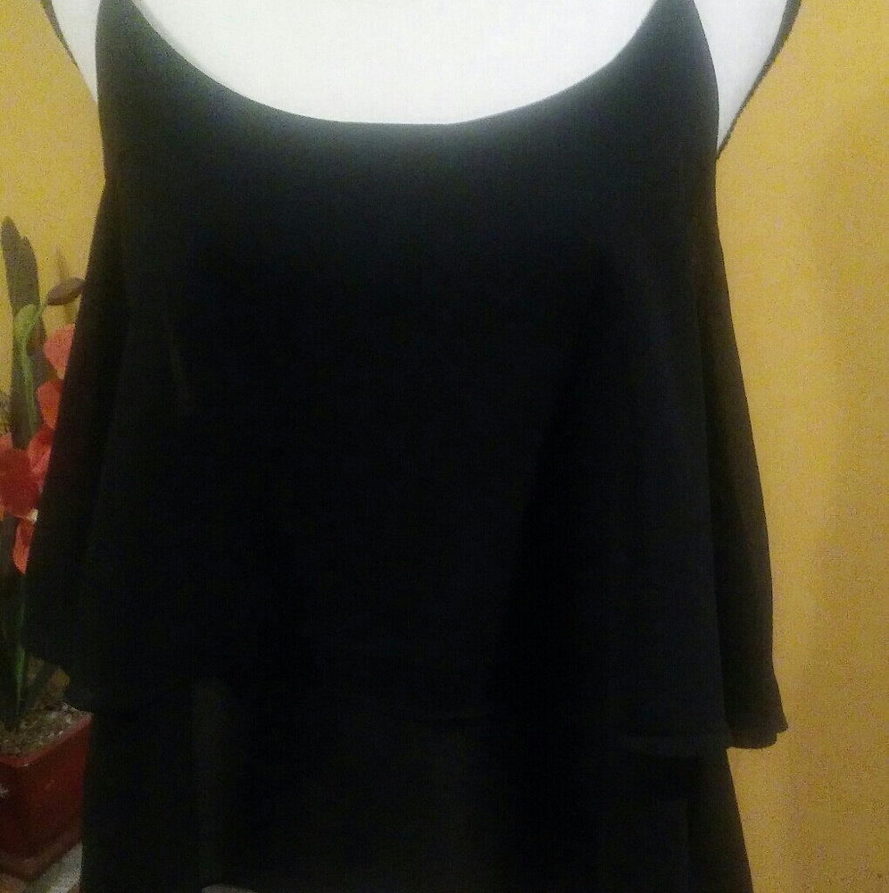 Black ruffle crisscross back top